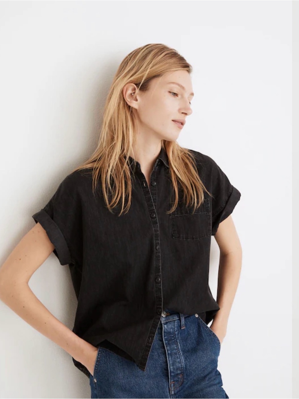 Madewell Black Short-Sleeve Button-Down Shirt